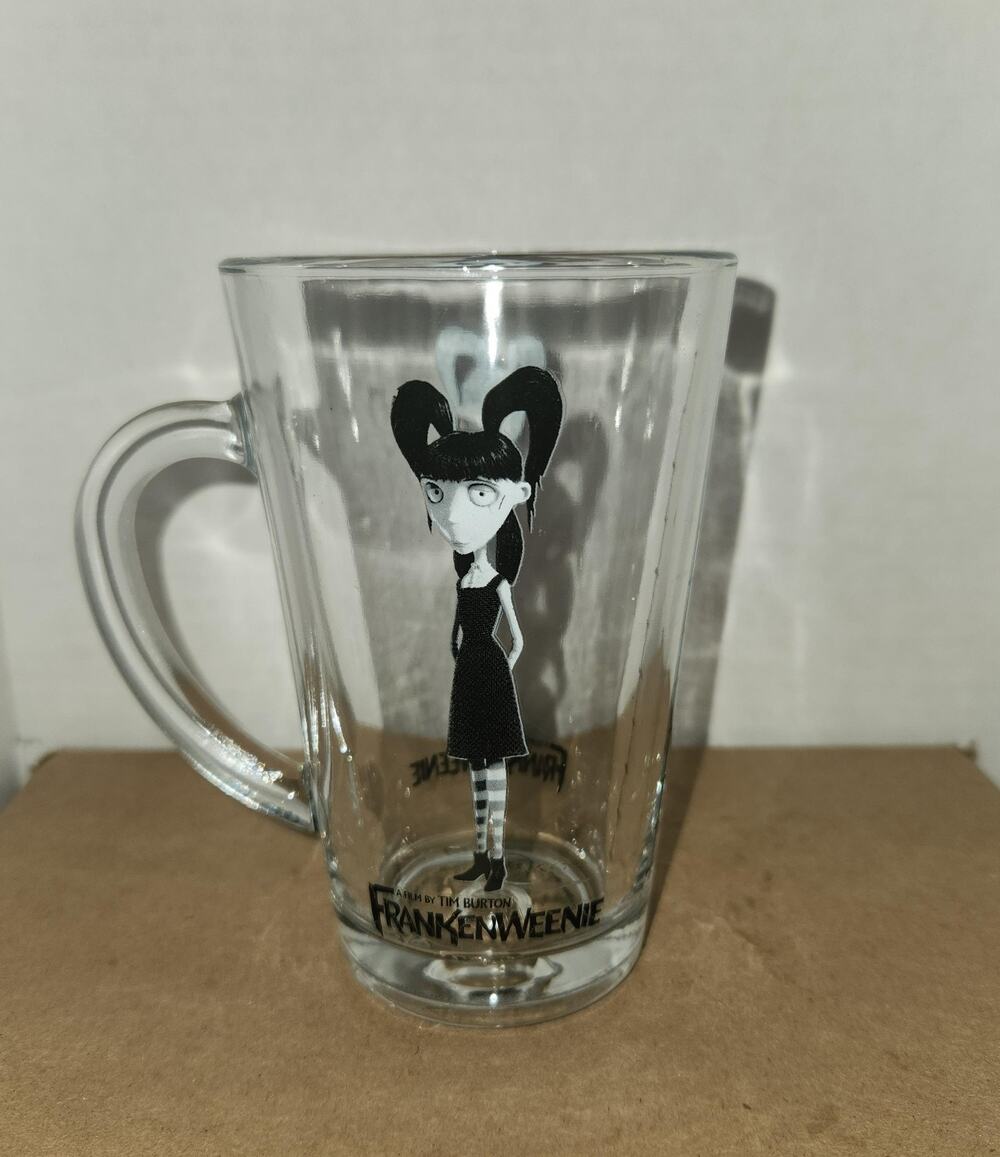 Disney Store Frankenweenie Elsa Van Helsing Glass Mug 12oz Tim Burton 5" Tall